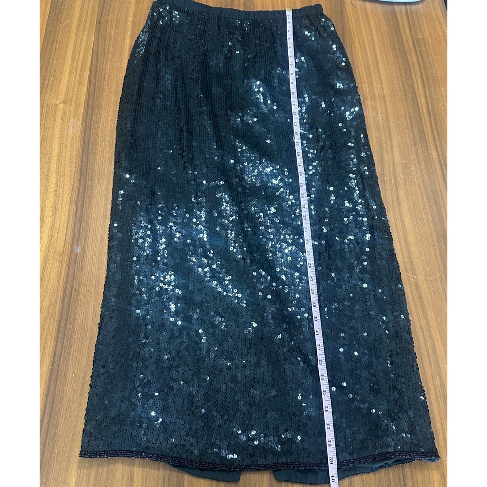 Laurence Kazar Sequin Silk Maxi Skirt Large Black Beaded Formal Vintage Gothic - Picture 4 of 9